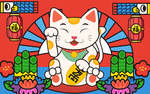 喜庆招财猫红色地毯地垫