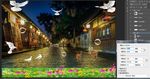 古城夜街景3D复古怀旧中式壁画