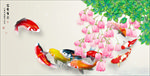 清新九鱼图花鸟装饰画