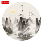 新中式迎客松山水背景墙