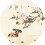 圆形花鸟装饰画