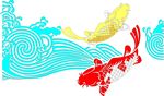 鲤鱼 浪花  矢量图