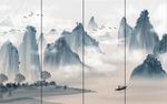 中国风手绘山水水墨意境背景墙
