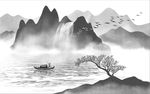 新中式水墨山水背景墙