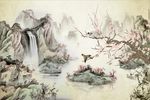 山水花鸟图背景墙