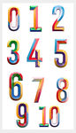 时尚五彩立体数字彩色文字字体设