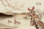 春景山水电视背景墙