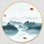 山水圆形装饰画
