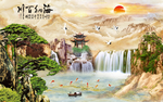 金色财源广进大理石风景背景墙