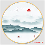 圆形水墨画