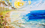 油画大海沙滩阳光
