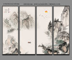 中式禅意水墨山水国潮四联画