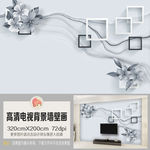 现代简约黑白方框花朵背景墙