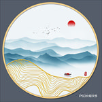 圆形水墨画