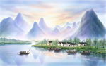 小溪河流风景画