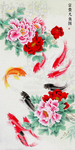 牡丹九鱼图花鸟画