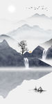 水墨山水抽象树玄关背景墙