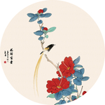 牡丹花鸟装饰画