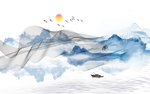 新中式抽象线条山水背景墙
