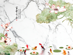 富贵有余石纹荷花九鱼图