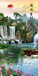 瀑布风景画森林流水生财玄关背景
