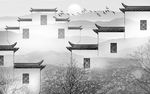 中国风徽派建筑马头墙背景装饰画
