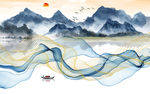 线条意境水墨山水 tif分层