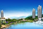 房地产园林湖景效果图