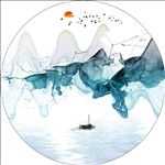 圆形新中式意境水墨山水烟雾画