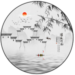新中式圆形徽派建筑山水装饰图片