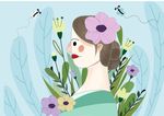 繁花与少女 节气插画