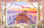温馨海景房晚霞3D电视背景墙