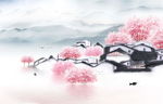 新中式超手绘软包山水背景墙图片