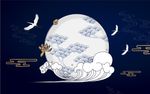 国潮松鹤祥云荷花简洁宝蓝色背景