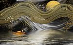 中式金色抽象山水背景装饰画