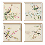 装饰画古典花鸟虫鱼四副方形