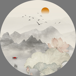 荷花装饰画 圆形荷花装饰画