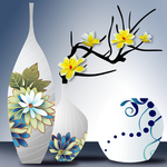 青花瓷花瓶黄色插花无框画