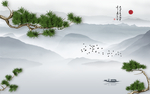 新中式松树电视背景墙