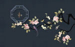 新中式手绘玉兰花鸟电视背景墙