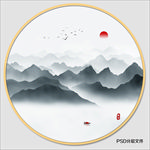 圆形水墨画