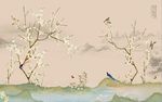 新中式花鸟山水背景墙