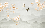 玉兰花白玉兰新中式手绘花鸟背景