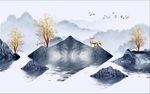 水墨山水抽象树电视背景墙