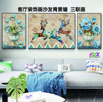 麋鹿装饰画 简约三联画