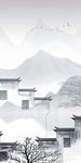 徽派玄关山水国画 tif分层