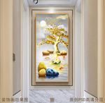 金色发财树新中式玄关装饰画
