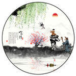 中式水墨山水杨柳牧童装饰画