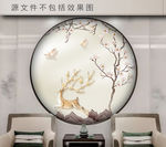 手绘圆形花鸟