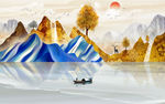 金色背景墙画山水 tif分层
